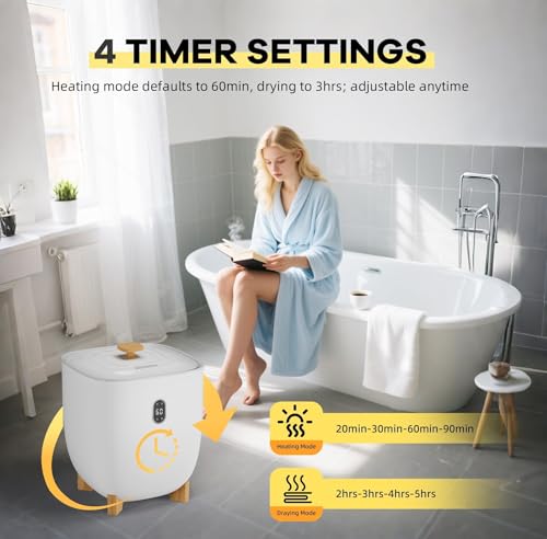 Towel Warmer Dryer for Bathroom, 5.3 gal(20 L) Capacity, Compact Electric Hot Towel Blanket Warmer Bucket with Auto Shut Off & 4 Timer Settings for Spa Home - size: 20L