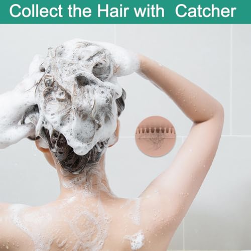 2pcs Shower Hair Catcher Wall, Suction Hair Collector for Shower, Reusable Silicone Grabber Catcher Trap for Drain Bath (Beige) - color: Beige