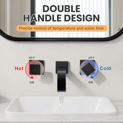 ALEASHA Wall Mount Bathroom Faucet 3 Hole Oil Rubbed Bronze Bathroom Faucet | Waterfall Bathroom Faucet with Two Handles, Brass Bathroom Sink Faucet with Rough-in Valve, Vessel Sink Faucet for Vanity - color: Oil Rubbed Bronze