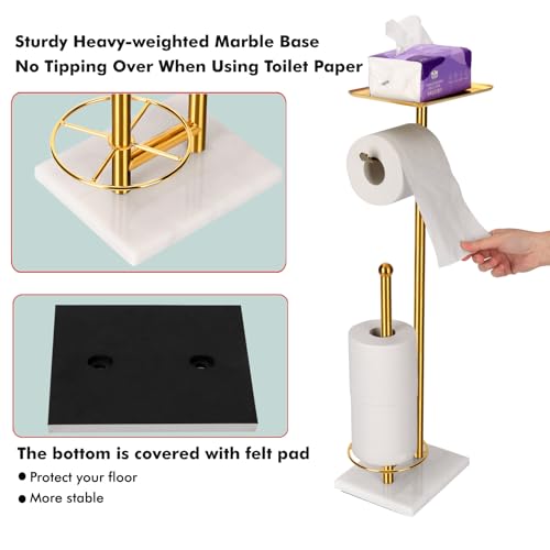 Toilet Paper Holder with Tray At the Top, Sturdy Marble Base No Wobby, Holding Extra 3 Toilet Paper Rolls As Spare Use, Freestanding No Drilling (Gold) - color: Gold