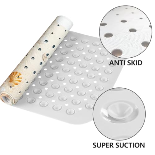 LNOND Summer Beach Bathtub Mat Non Slip, 40 X 16 Inch Tub Mat for Bathroom, Cartoon Seashells Bath Tub Shower Mat with Drain Holes and Suction Cups - color: Cartoon Seashells Bathtub Mat