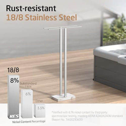 KES 37" H Standing Towel Rack, Heavy Marble Base, Brushed Finish | Taller Version, SUS304 Stainless Steel, 8.23 Lb Base, Anti-Slip Pads, Ideal For Large Bath Towels, No Drilling - color: Brushed Finish, size: 37" H (Equal-height)