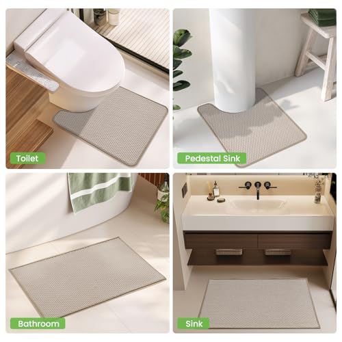 TYUU Bath Mat Set 2 Piece, Thin Bathroom Rugs Non Slip Washable Quick Dry | Non Slip Quick Dry Soft Absorbent Thin Low Pile Bathroom Mats, Washable Bath Rugs 2 Piece Set 16x24 in. Beige - color: Beige, size: 16"x24" + 16"x24"