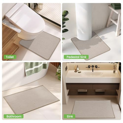 TYUU Bath Mat Set 2 Piece, Thin Bathroom Rugs Non Slip Washable Quick Dry | Non Slip Quick Dry Soft Absorbent Thin Low Pile Bathroom Mats, Washable Bath Rugs 2 Piece Set: 16x24, 24x47 in. Beige - color: Beige, size: 16"x24" + 24"x47"
