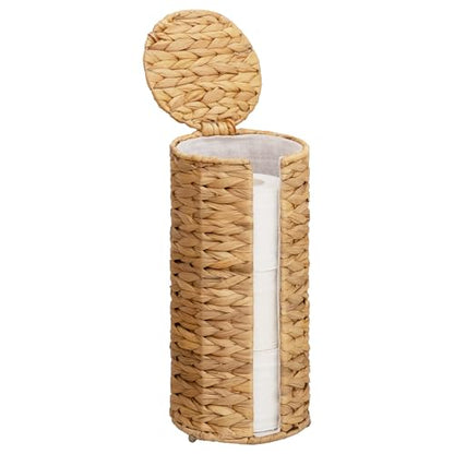 StorageWorks Water Hyacinth Free Standing Toilet Paper Holder Stand for Bathroom, 3 Rolls of Toilet Tissue Storage with a Built-in Cloth Lining, Toilet Roll Holder Stand with Lid | Decorative 3 Rolls of Toilet Tissue Storage with a Built-in Cloth Lining,