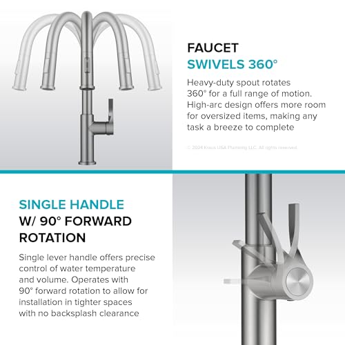 KRAUS Torak Pull Down Kitchen Faucet in Spot-Free Brushed Brass with 2 Function Sprayer, Pre-Attached Water Lines, and Mounting Hardware, KPF-2840SFBB - color: Spot Free Brushed Brass, style: Pull-Down Faucet