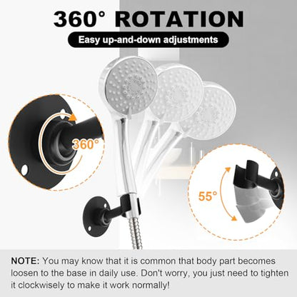 Hordion Shower Head Holder Wall Mount, 360°Adjustable, Black | Handheld Shower Head Holder Bracket, Stainless Steel Showerhead Wand Bracket, Shower Spray Holder
