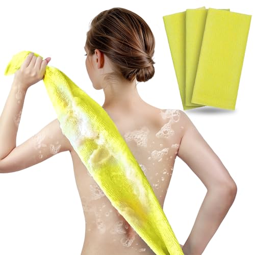 ARCH&M Japanese Exfoliating Washcloth, Yellow, 3-Pack | Korean & Japanese Style Scrub Cloth, Nylon Bath Washcloth, For Body & Back, Smoother Skin - style: Yellow x 3