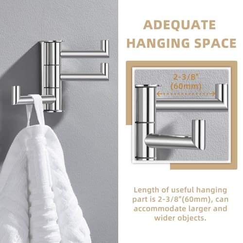 Suyar Bathroom Towel Hook Polished Chrome, Swivel Robe Hook with 3 Arms | SUS304 Stainless Steel, Wall Mounted - color: Polished Chrome, size: 1 Pack
