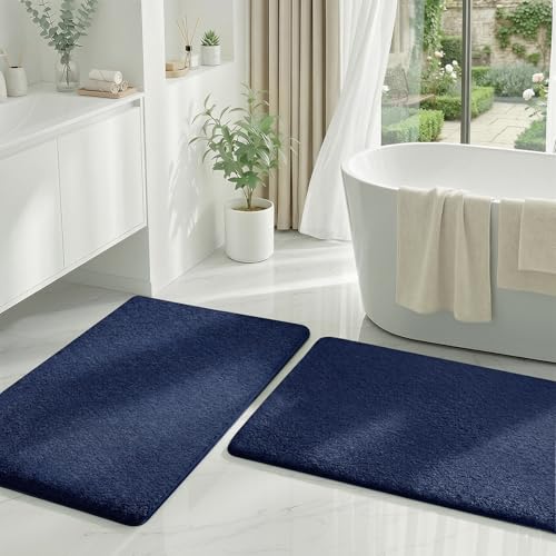 MINIDEAR Bathroom Rugs Sets 2 Piece - Thick Memory Foam Bath Mat, Ultra Soft, Plush Fluffy, Non-Slip, Quick Dry, Absorbent Washable Mat for Tub, Home Decor (32x20 & 36x24 Inch, Navy Blue) - color: Navy Blue, size: 2' x 3' (32x20+36x24)