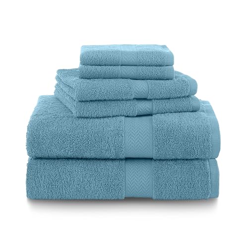 Martex 6-Piece 100% Ringspun Cotton Towel Set, Blue | Quick Dry, Super Absorbent & Soft, Lightweight, 2 Bath, 2 Hand, 2 Wash Cloths - color: Blue