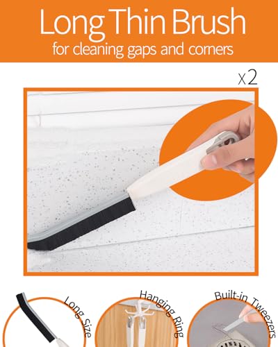 Window Sill Cleaner Tool, Sliding Door Track Cleaner, 8-Piece Brush Kit | Hard Bristle, Crevice and Sponge Brushes with Replacement Heads for Window Grooves, Shower Tracks, Grout, Sinks and Vents