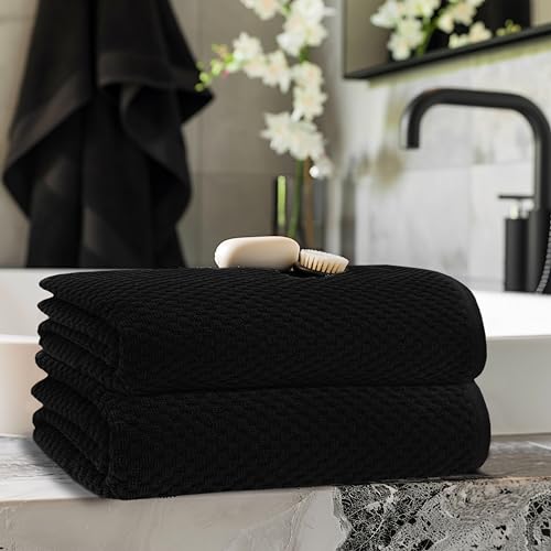 COTTON CRAFT Euro Spa Waffle Weave Bath Sheet - Set of 2 Black Towel Sheets | Pure 100% Ringspun Cotton Oversized Luxurious Towel Set - Soft Plush Super Absorbent Low Lint Quick Dry - 35 x 70 inches - color: Black, size: 2 Pack Bath Sheet