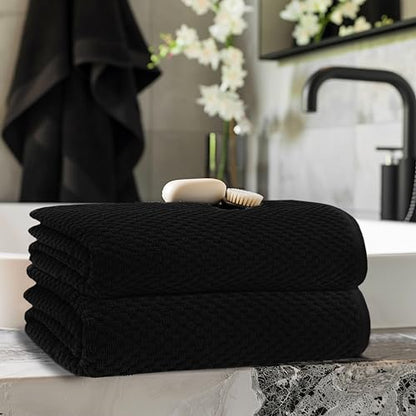 COTTON CRAFT Euro Spa Waffle Weave Bath Sheet - Set of 2 Black Towel Sheets | Pure 100% Ringspun Cotton Oversized Luxurious Towel Set - Soft Plush Super Absorbent Low Lint Quick Dry - 35 x 70 inches - color: Black, size: 2 Pack Bath Sheet