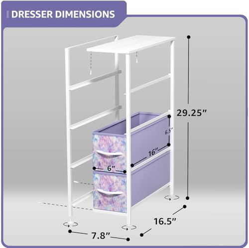 Sorbus Kids Narrow Dresser with 4 Drawers - Vertical Slim Storage Chest of Drawers with Steel Frame, Wood Top & Easy Pull Fabric Bins for Small Spaces, Closets, Bedroom, Bathroom & Laundry - color: Tie-dye Blue/Pink/Purple, style: 4 Drawer