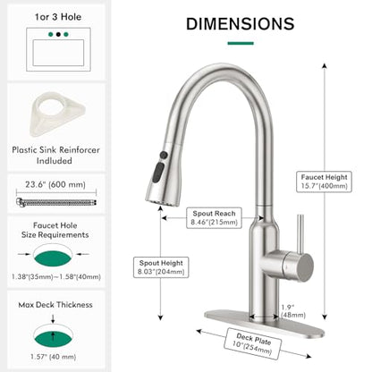 CREA Brushed Nickel Kitchen Faucets with Pull Down Sprayer, Faucets for Kitchen Sink, Small High Arc RV Stainless Steel Single Handle Pull Out Kitchen Sink Faucets, Brushed - color: Brushed, style: standard