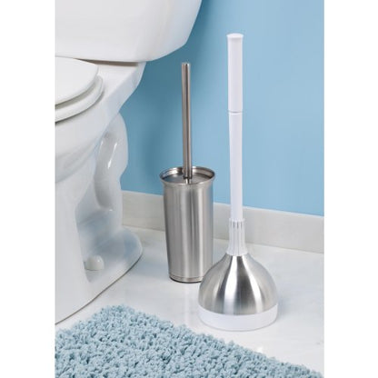 InterDesign Toilet Plunger and Holder for Bathroom Storage - Brushed Stainless Steel - color: White, style: Plunger