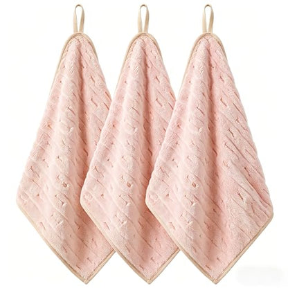 3 Pack Microfiber Hand Towels for Bathroom with Hanging Loops Quick Dry Small Towel Set for Bathroom Kitchen 14 x29.6inch (Pink) - color: Pink