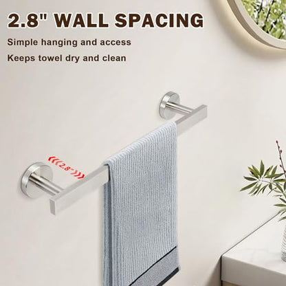 16 Inch Bath Towel Bar (13" Usable Length), SUS304 Stainless Steel Towel Rack Holder Wall Mounted, Modern Shower Rod for Compact Bathroom Kitchen Home Decor (Brushed Nickel)
