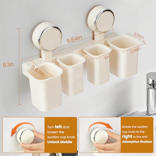 Wall Mounted Toothbrush Holder, Self-Draining Bathroom Organizer with Suction Cup, No-Drill Installation, 4 Slot 9.84 * 2.56 * 6.1 Inches