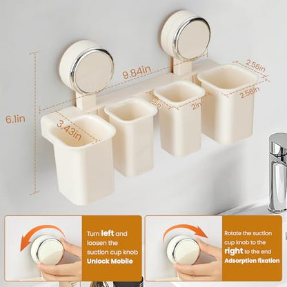 Wall Mounted Toothbrush Holder, Self-Draining Bathroom Organizer with Suction Cup, No-Drill Installation, 4 Slot 9.84 * 2.56 * 6.1 Inches