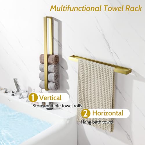 Sayayo Brushed Gold Towel Bar for Bathroom, 24 Inch Hand Towel Holder Wall Mount Square Towel Ring SUS304 Stainless Steel Towel Rack - color: Gold, size: 24 INCH