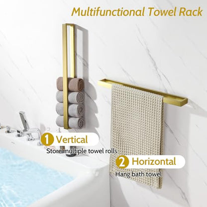 Sayayo Brushed Gold Towel Bar for Bathroom, 24 Inch Hand Towel Holder Wall Mount Square Towel Ring SUS304 Stainless Steel Towel Rack - color: Gold, size: 24 INCH