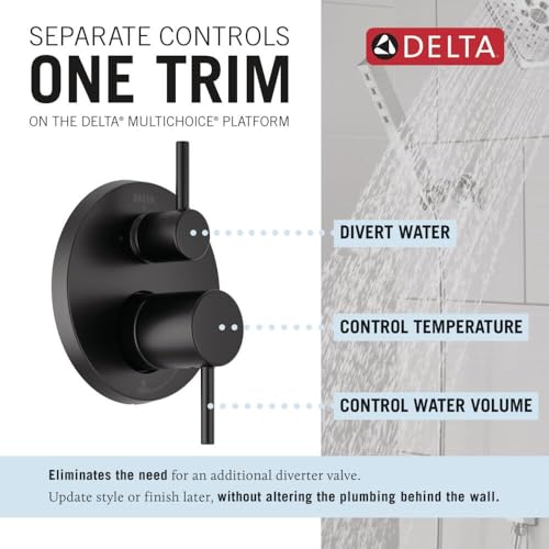 Delta Modern 14 Series Round Rain Shower System Faucet Set, Rainfall Matte Black Shower Head and Handle Set, Valve Trim Kit, 10 Inch, Matte Black 342702-BL - color: Matte Black