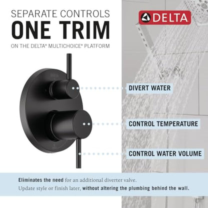 Delta Modern 14 Series Round Rain Shower System Faucet Set, Rainfall Matte Black Shower Head and Handle Set, Valve Trim Kit, 10 Inch, Matte Black 342702-BL - color: Matte Black