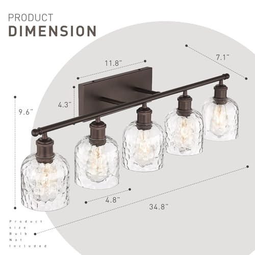 zeyu 35 Inch Farmhouse Bathroom Lighting Fixture, 5-Light Bathroom Vanity Light, Oil Rubbed Bronze Finish with Clear Hammered Glass, ZJF63B-5W ORB - color: Oil Rubbed Bronze|Hammered Glass, size: 5-Light