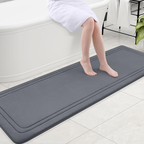 Grandaily Memory Foam Bath Mat Rug 70x24, Ultra Soft, Non-Slip and Absorbent Bathroom Rugs, Machine Wash Dry, Comfortable Bath Carpet for Bathroom Floor, Tub and Shower, Dark Grey - color: Dark Grey, size: 70" x 24"
