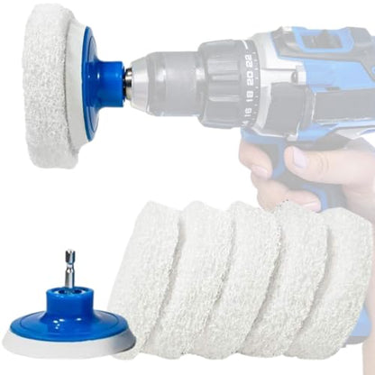 RotoScrub 7 Pack Drill Brush Set for Deep Cleaning, Scratch Resistant, Bathroom, Oven, Countertops, Sinks, Soap Scum, Tile, Boats, Patio Furniture & More | 6 reusable non-scratch white nylon pads for showers, tubs, tile, grout, sinks and counters; fits dr