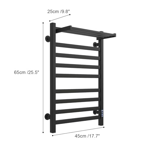 8-Bar Towel Warmer with with Top Warmer Shelf, Electric Towel Rack Set with Fast Heating, Auto Shut-Off Timer, Matte Black Finish, Hardwired or Plug-in, Hot Towels in Bathroom - color: Matte Black