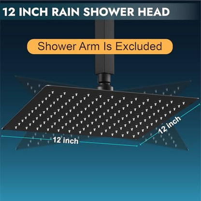 Midanya Square Rain Shower Head,High Pressure,Matte Black 12 Inch | 360°Swivel,Ceiling or Wall Mount,Waterfall Full Body Coverage,Bathroom Remodel,Stainless Steel Large Rainfall Shower Head - color: Black, size: 12 Inch