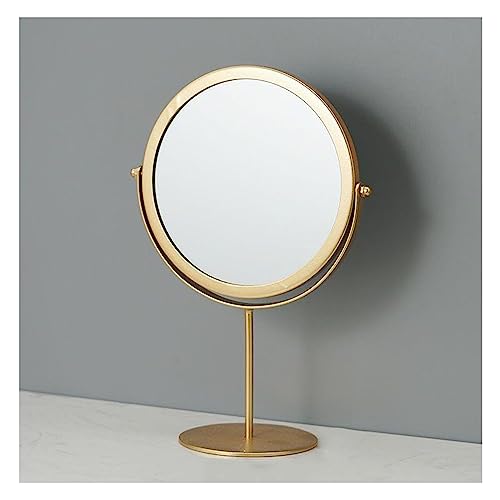 APLUSH Double-Sided Metal Makeup Mirrors, Vanity Tabletop Mirror, 360°Rotation Vanity Mirror with Stand(Color:Gold,Size:B) - color: Gold, size: B
