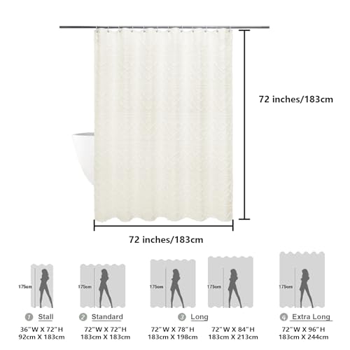 Beige Fabric Shower Curtain 72x72 Inches, Clip Jacquard Farmhouse Plaid Striped Cloth Shower Curtain, Boho Tufted Hotel Bathroom Shower Curtain Sets - color: Beige, size: 72"W x 72"L (Pack of 1)