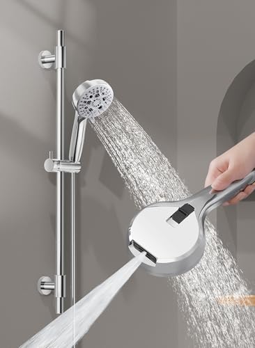 KES 30-Inch Shower Slide Bar with High Pressure 9 Functions Adjustable Handheld Shower Head & 59-Inch Hose, Built-in Power Wash to Clean Tub Tile & Pet, Wall Mount Polished Finish 18/8 Stainless Steel - color: Chrome
