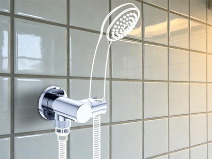 Bathroom Brass Round Water Supply Elbows Angle Adjustable Wall Mount Hand Held Shower Head Bracket with On/Off Flow Control Holder, Chrome - color: Chrome