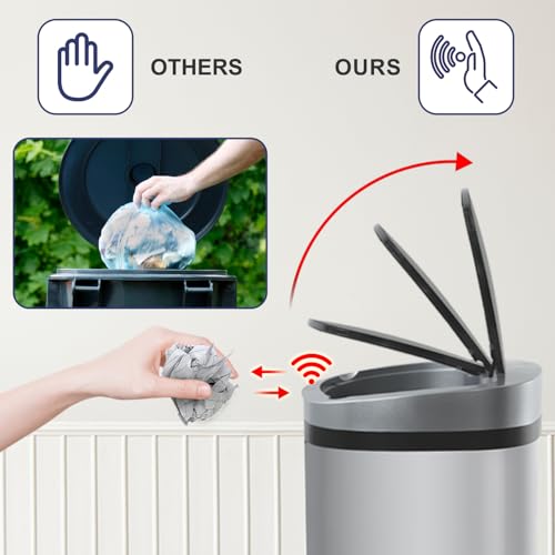 Kitchen Trash Can 13 Gallon Touchless Trash Bin with Lid,Stainless Steel | Automatic Motion Sensor Bathroom 50 Liter Trash Can ,Garbage Can Waterproof Garbage Bin Wastebasket for Toilet,Bedroom - color: Stainless Steel