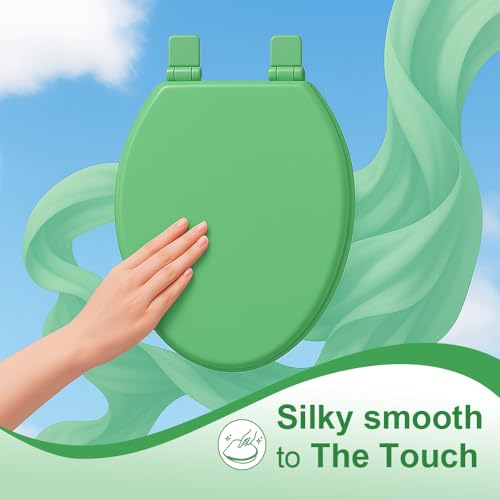 Toilet Seat, Slow Close, Soft Touch, Ultra-Smooth Matte Finish (No Orange-Peel Texture), Premium Moulded Wood, Quick Release, PIKLiDS (Green, Elongated) - color: Green, size: Elongated