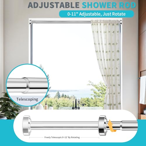 Shower Curtain Rod 34-66 Inches Never Rust 304 Stainless Steel Tension Curtain Rod Adjustable Shower Rod Spring Tension Non-Slip No Drilling Shower Rods for Bathroom Window - color: Stainless Steel, size: 34“-66”