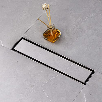 SaniteModar Linear Shower Drain 12 inch Brushed with Tile Insert Panel | AISI 304 Stainless Steel Brushed Linear Dain Rectangle Shower Floor Drain with Hair Strainer and Leveling Feet - color: Tile Insert Grate, size: 12 Inch