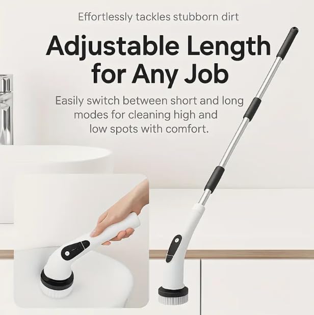 Electric Spin Scrubber, 5-Speed Power Spin Cleaner with 8 Replaceable Brush Heads, IPX7 Waterproof, Adjustable Extension Handle, Large Battery for Bathroom, Shower, Tile, and Floor Cleaning