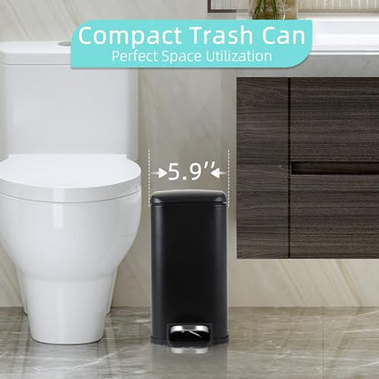 Small Bathroom Trash Can with Lid, 5 Liter/1.3 Gallon Stainless Steel Small Garbage Can with Removable Inner Bucket & Soft-Close Foot Pedal, Slim Trash Can for Bathroom, Bedroom, Office (Black) - color: Black, size: 1 Pack