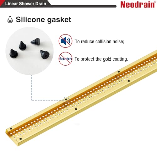Neodrain 36" Linear Shower Drain, Gold 304 SS Bathroom Linear Drain,cUPC | Gold Shower Drain with Quadrato Grate& Adjustable Feet, Long Rectangle Shower Floor Drain in Bathroom, Balcony etc - color: Golden, size: 36 In