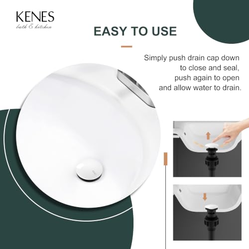 KENES White Bathroom Sink Drain Without Overflow, Ceramic Pop Up Sink Drain | Bathroom Vanity Sink Drain Assembly, Built-in Anti-Clogging Strainer, Plastic Pop Up Drain for Bathroom Vanity Vessel Sink - color: White, size: Big Pop up Cap (Without Overflow