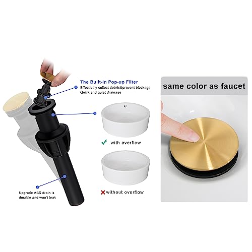 Gold Waterfall Bathroom Faucet 3 Holes - 8Inch Widespread Bathroom Sink Faucet | Two Handles Lavatory Vanity Sink Faucets with Pop-up Drain Assembly & Supply Lines Brushed Gold - color: A-Brushed Gold 8In