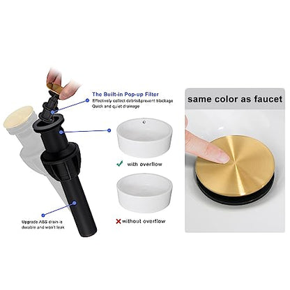 Gold Waterfall Bathroom Faucet 3 Holes - 8Inch Widespread Bathroom Sink Faucet | Two Handles Lavatory Vanity Sink Faucets with Pop-up Drain Assembly & Supply Lines Brushed Gold - color: A-Brushed Gold 8In