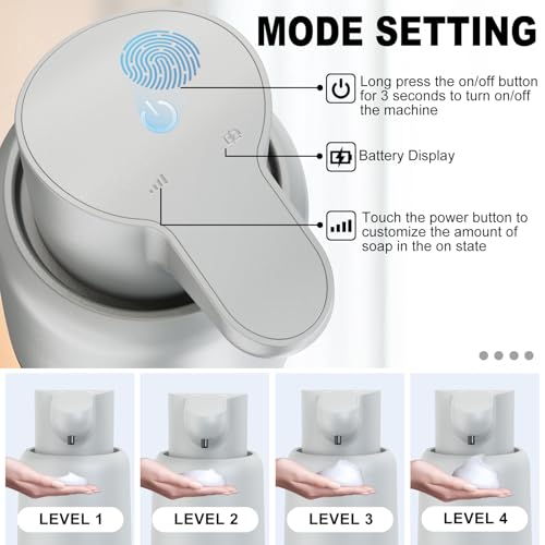 Automatic Soap Dispenser, Rechargeable & Touchless with 4 Adjustable Levels, 15oz/420ml, Waterproof, Wall Mountable for Kitchen, Bathroom, Hotel (Foam, Grey) - color: Gray, style: Foam