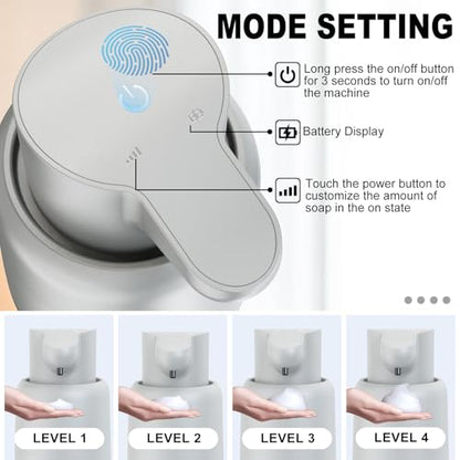 Automatic Soap Dispenser, Rechargeable & Touchless with 4 Adjustable Levels, 15oz/420ml, Waterproof, Wall Mountable for Kitchen, Bathroom, Hotel (Foam, Grey) - color: Gray, style: Foam
